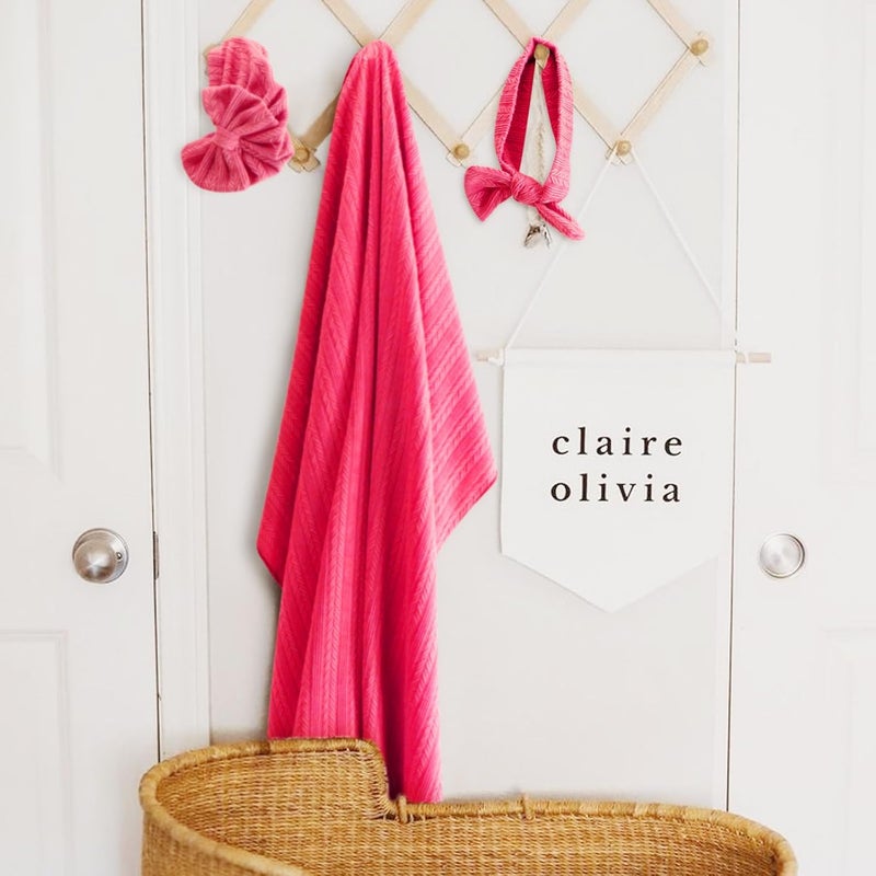 DRESHOW BQUBO Baby Swaddle Blankets for Girls, 4PCS Newborn Accessories Set with Matching Hat and Bow Headband with Hello World Wooden Birth Announcement Card - Image 4